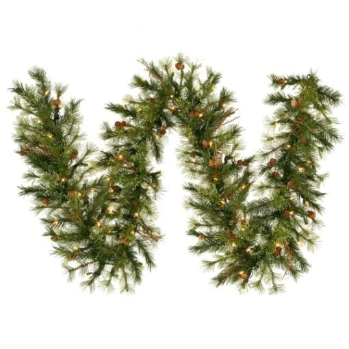 9 Foot X 12 Inch Mixed Country Pine Garland: Clear LEDs