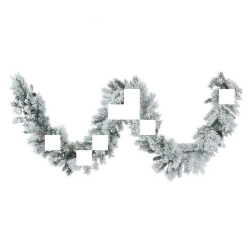 9 Foot X 12 Inch Flocked Ashton Pine Garland: Clear Lights