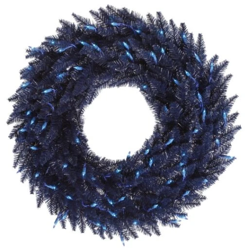 36 Inch Navy Blue Fir Wreath: Blue LED Lights