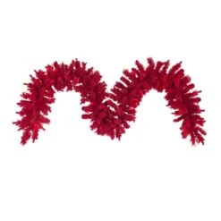 9 Foot Flocked Red Garland: Red LEDs