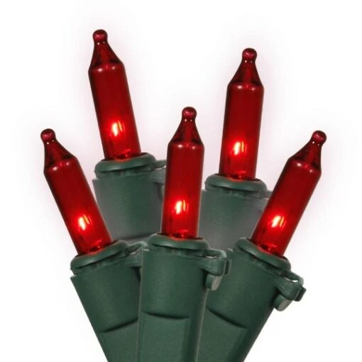 16 Foot 50 Mini-light Strand W/ 4 Inch Spacing On Green Wire: Red