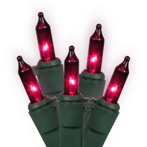 33 Foot Outdoor Mini-light Strand On Green Wire: 100 Purple Lights