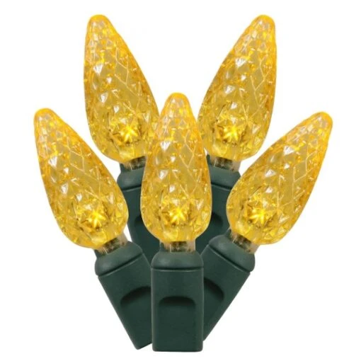 25 Foot C6 LED Light Strand With 6 Inch Spacing On Green Wire: Yellow
