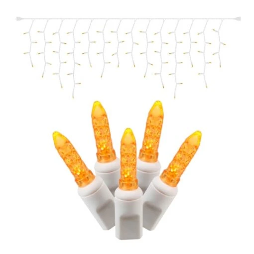 9 Foot M5 Twinkle LED Icicle Lights - 3.5 Inch Spacing: 70 Orange Lights