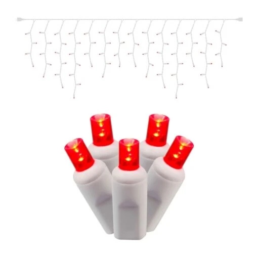 9 Foot Wide Angle White Icicle LED Strand: Red Lights